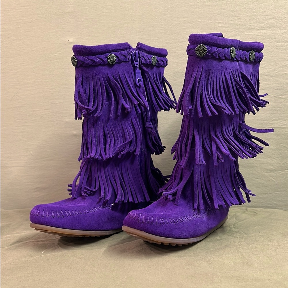 Kids Minnetonka Purple Fringe Moccasins sz2